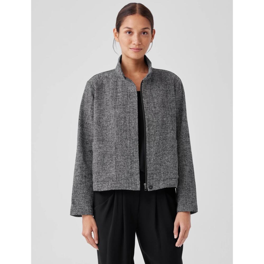 NWT Eileen Fisher Organic Cotton Tweed Stand Collar Jacket Size M
